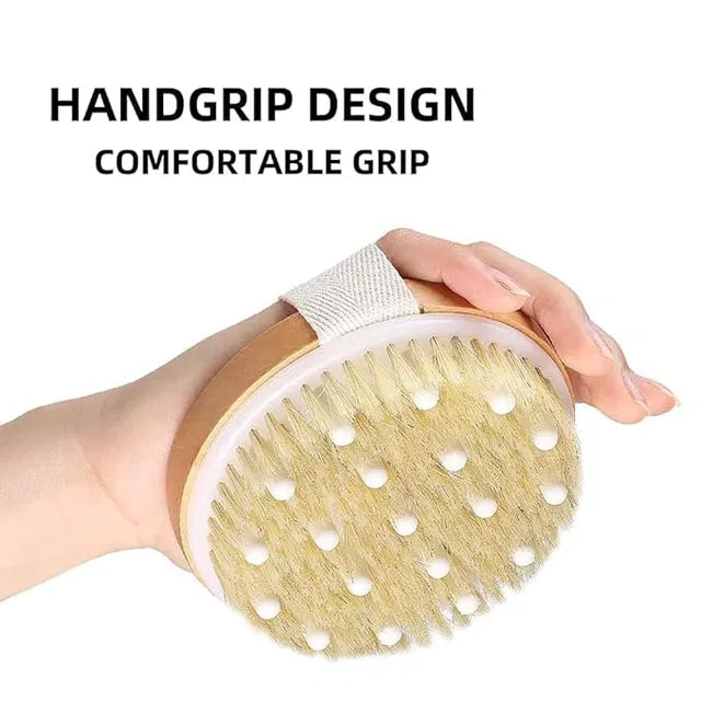 Natural Bamboo Dry Body Brush with Soft Massage Beads