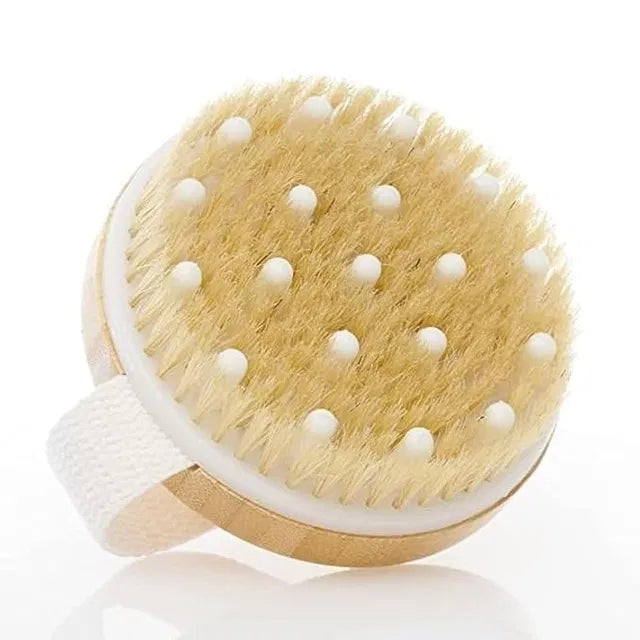 Natural Bamboo Dry Body Brush with Soft Massage Beads