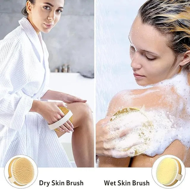 Natural Bamboo Dry Body Brush with Soft Massage Beads