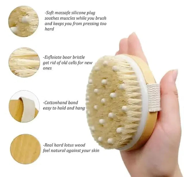 Natural Bamboo Dry Body Brush with Soft Massage Beads